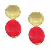 Brinco bola resina pink, banhado a ouro 18K