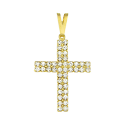 Pingente cruz strass, banhado a ouro 18K