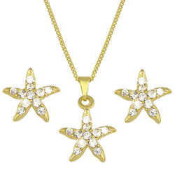 Conjunto estrela do mar fixa com pedras strass