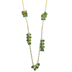 Colar moedinhas com bolas resina verdes, banhado a ouro 18K