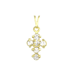 Pingente cruz com pedras strass cravadas, banhado a ouro 18K