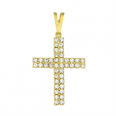 Pingente cruz strass, banhado a ouro 18K